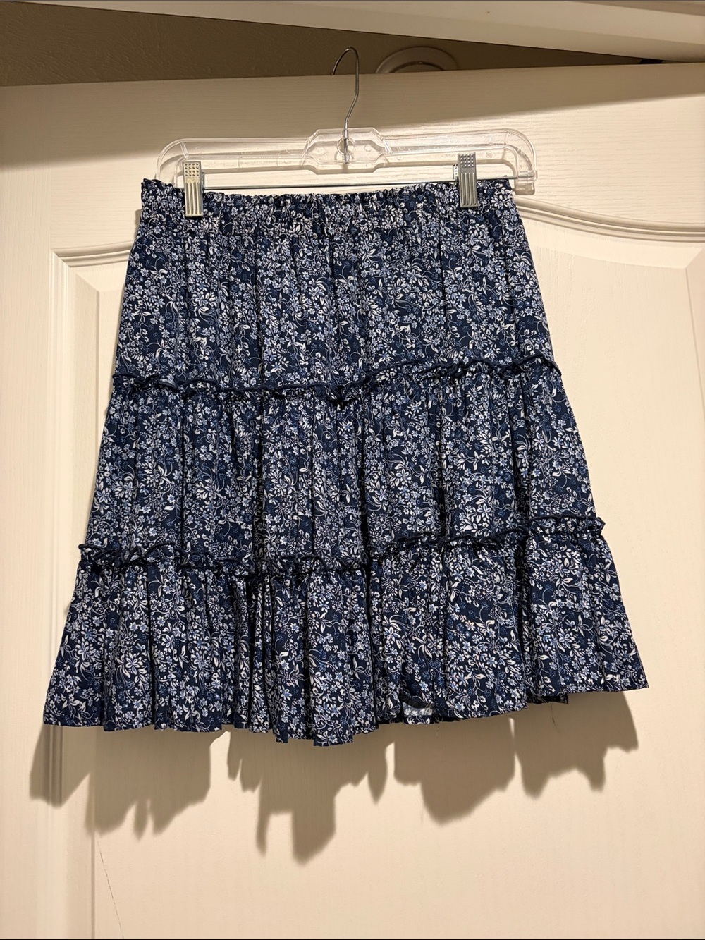 Tiered Navy Floral Mini Skirt with Elastic Waist